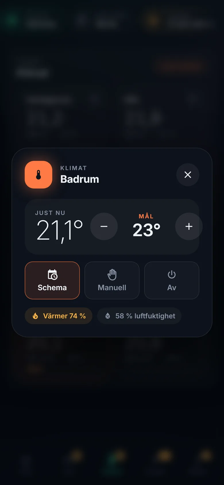 Thermostat pop-up with current and target temperature