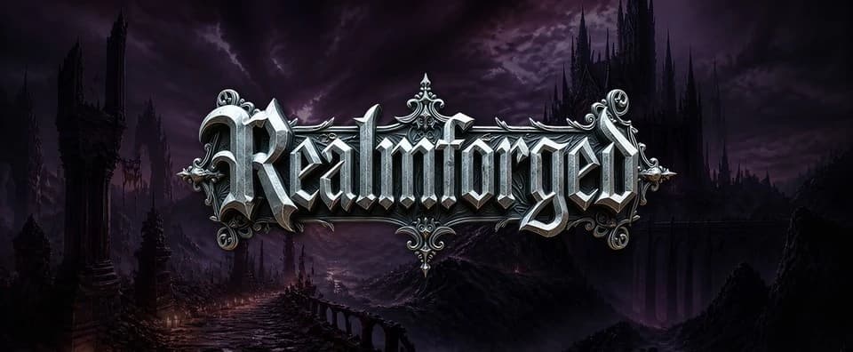 Realmforged cinematic power metal artwork and metallic emblem