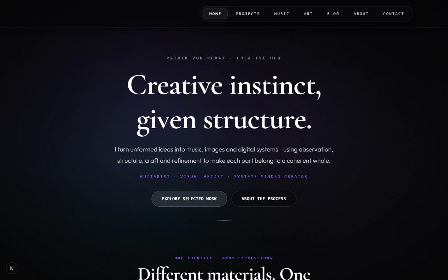 vonporat.com personal creative hub platform interface preview